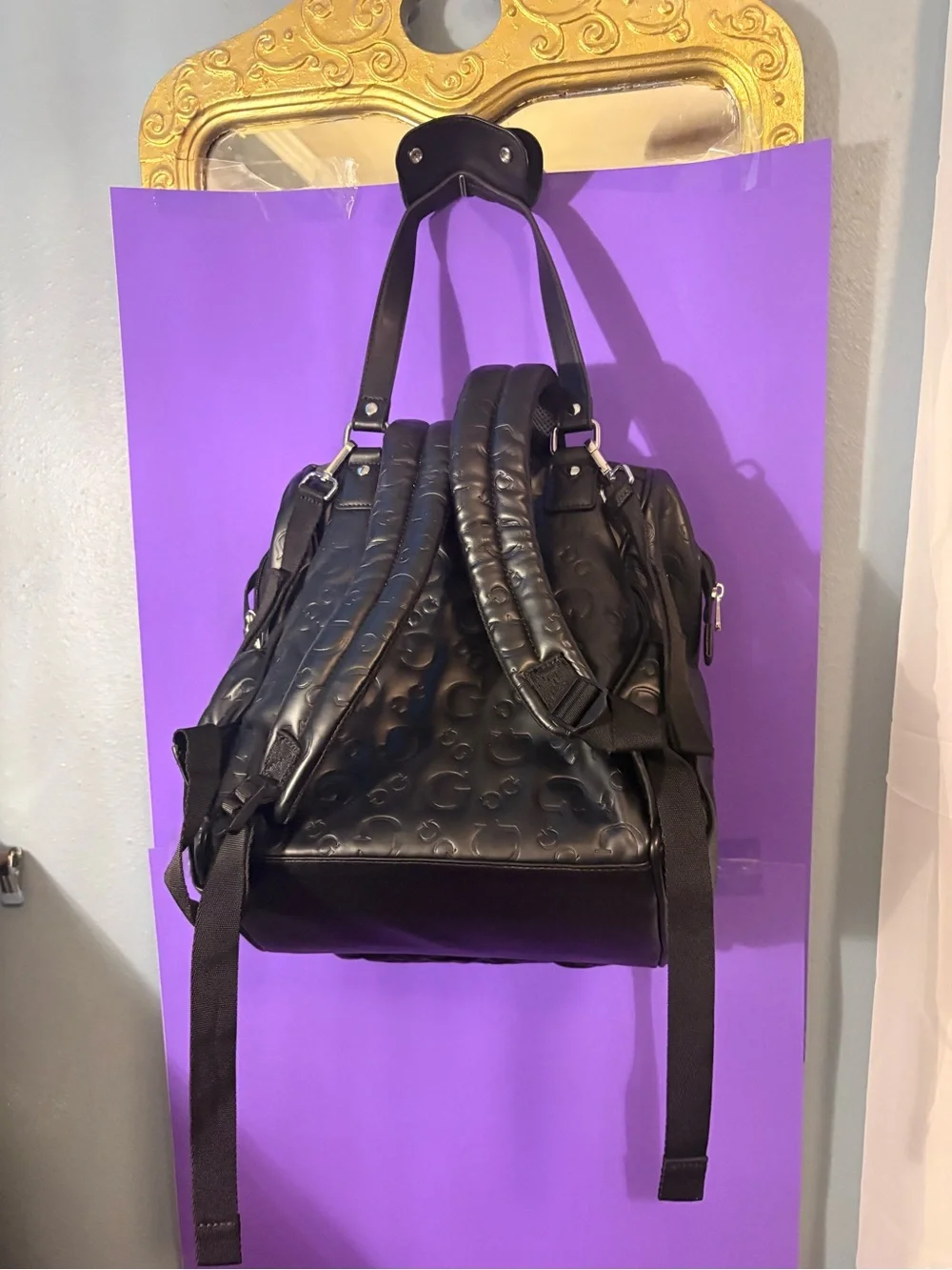 GUESS Black Embossed G Logo Laptop Tote